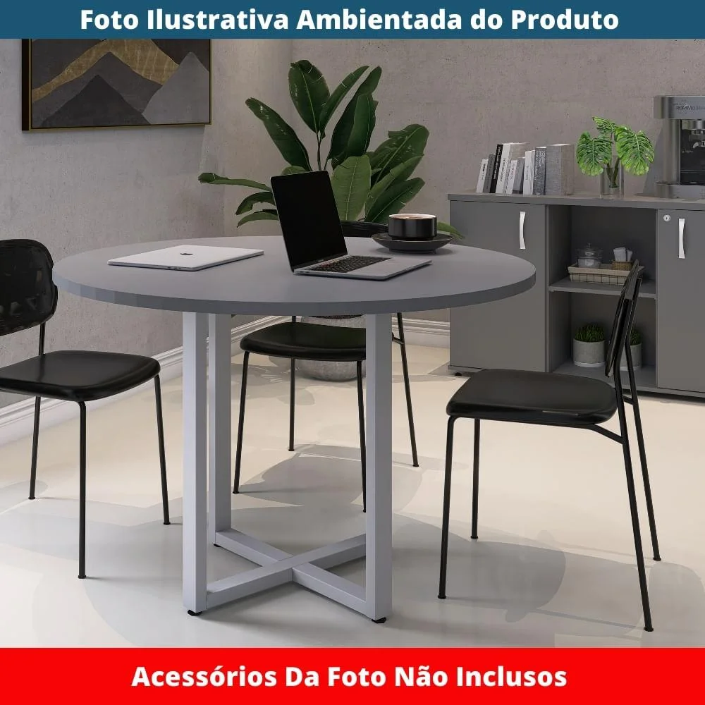 Imagem 3 de 5 do produto Mesa De Reunião P25 Pandin Grafito C/ Pé Cinza