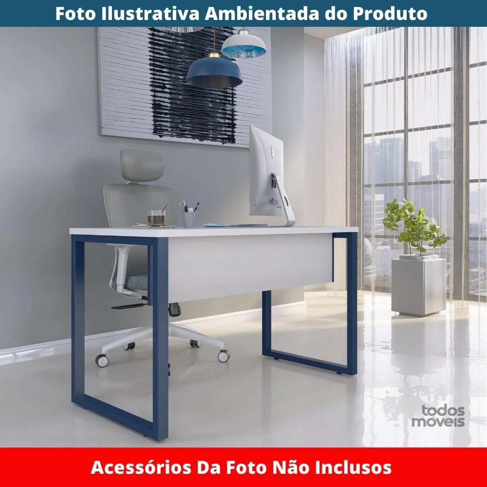 Imagem 4 de 5 do produto Mesa Escritório P25 90cm Branco C/ Pé Azul Del Rey