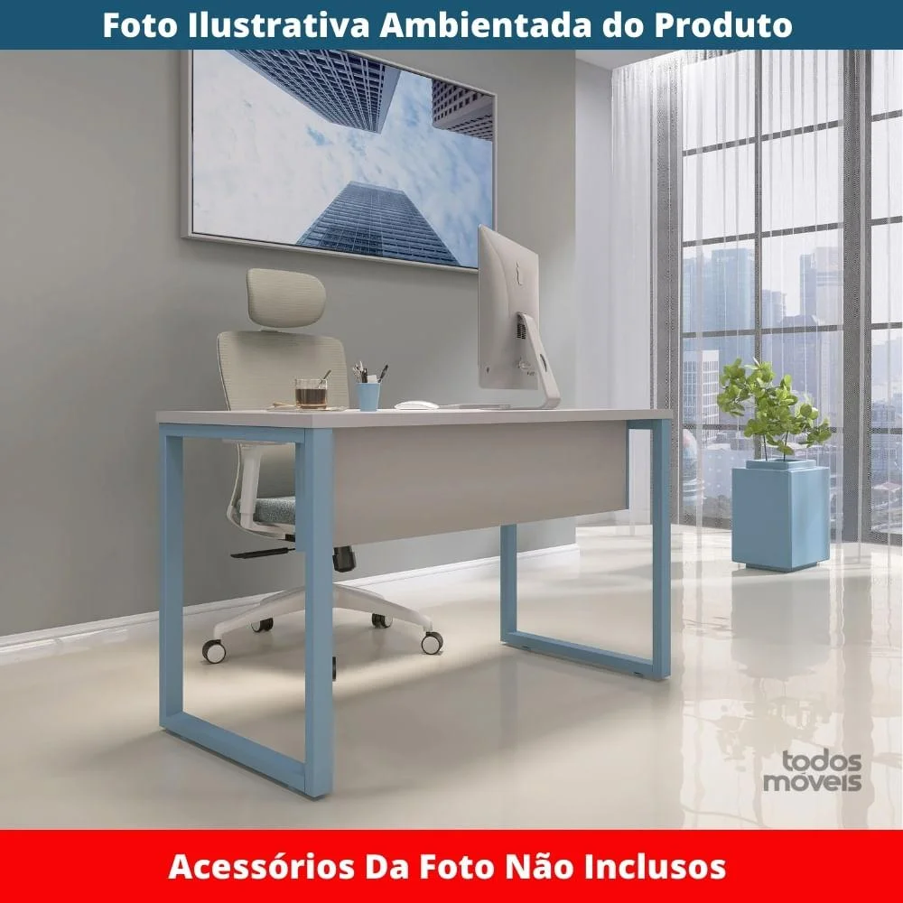 Imagem 3 de 5 do produto Mesa Escritório P25 Cinza C/ Pé Azul Dali