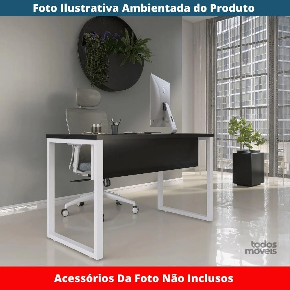 Imagem 3 de 5 do produto Mesa Escritório P25 Preto C/ Pé Branco