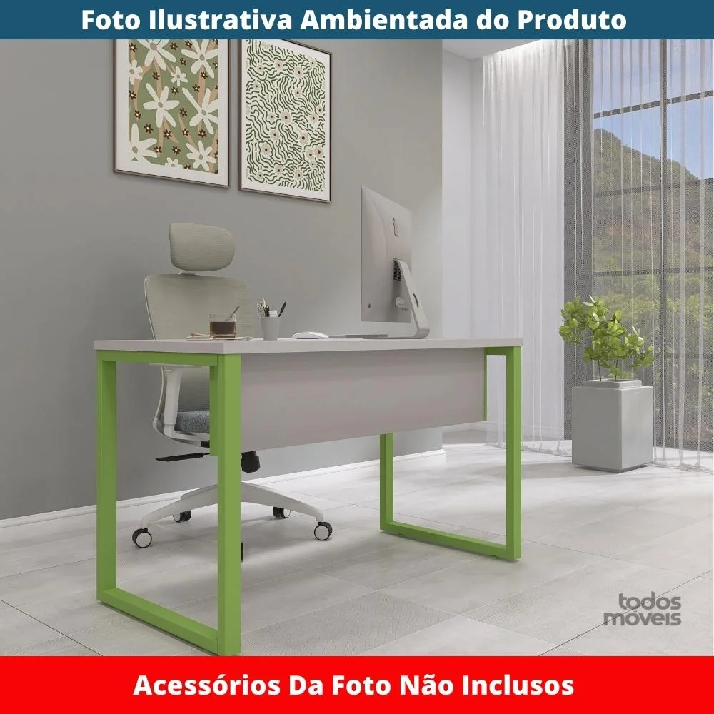 Imagem 3 de 5 do produto Mesa Escritório 120cm Cinza Pé Verde Mirô