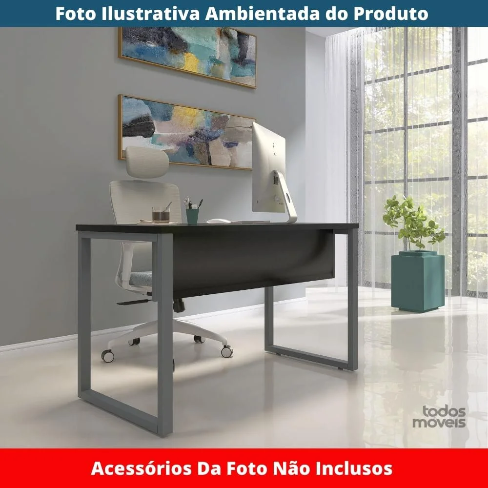 Imagem 3 de 5 do produto Mesa Escritório P25 Preto C/ Pé Grafito