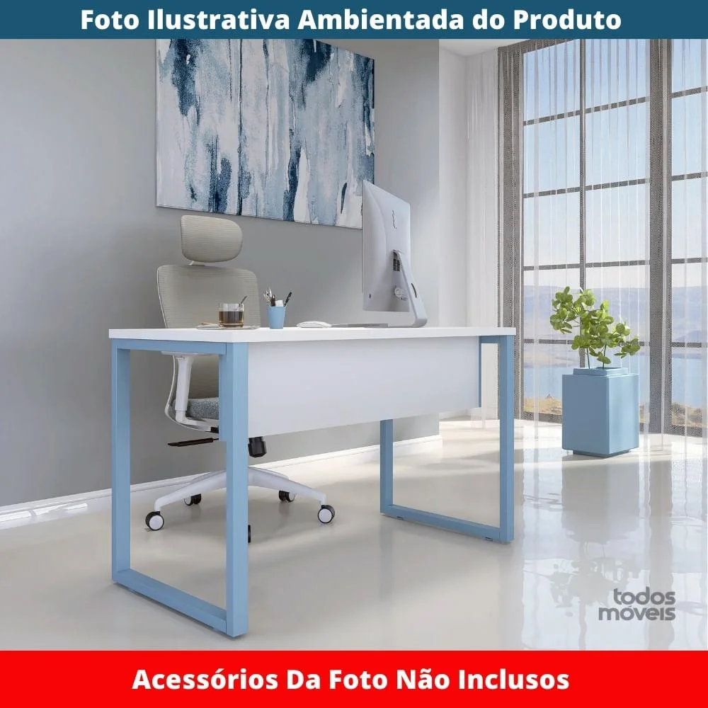 Imagem 3 de 5 do produto Mesa Escritório P25 Branco C/ Pé Azul Dali