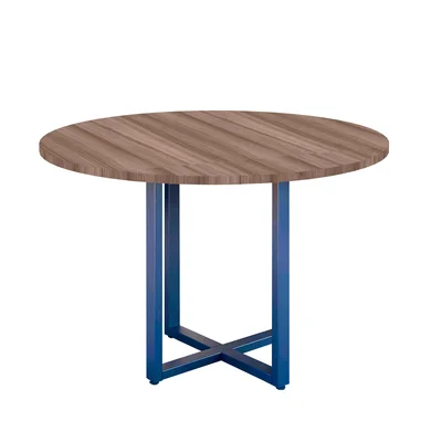 Mesa De Reunião P25 Pandin Walnut C/ Pé Azul Del Rey
