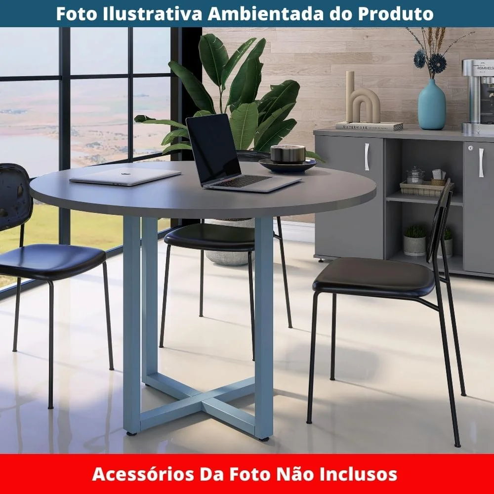 Imagem 3 de 5 do produto Mesa De Reunião P25 Pandin Grafito C/ Pé Azul Dali