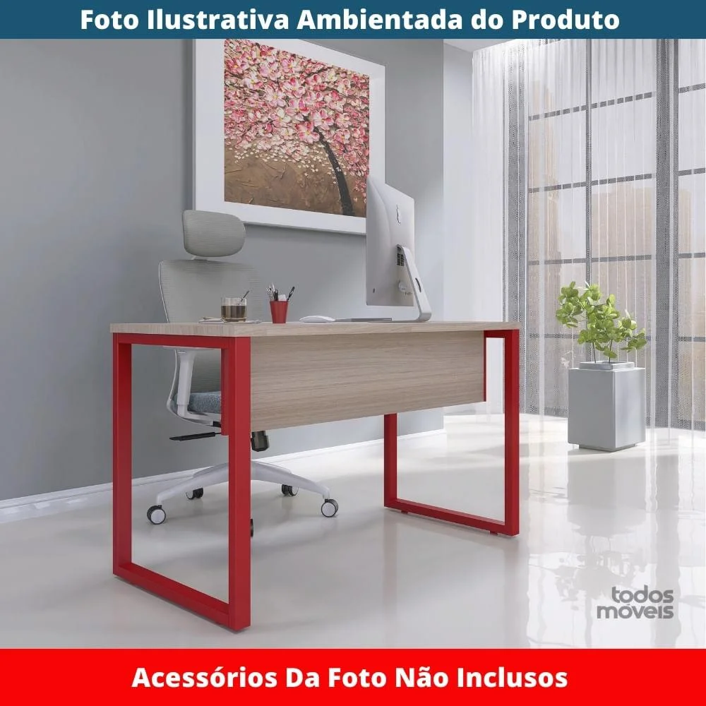 Imagem 4 de 5 do produto Mesa Escritório P25 Casablanca C/ Pé Vermelho