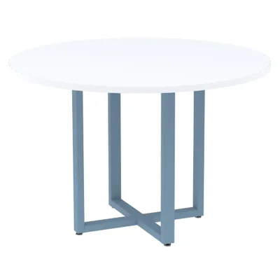 Mesa De Reunião P25 Pandin Branco C/ Pé Azul Dali