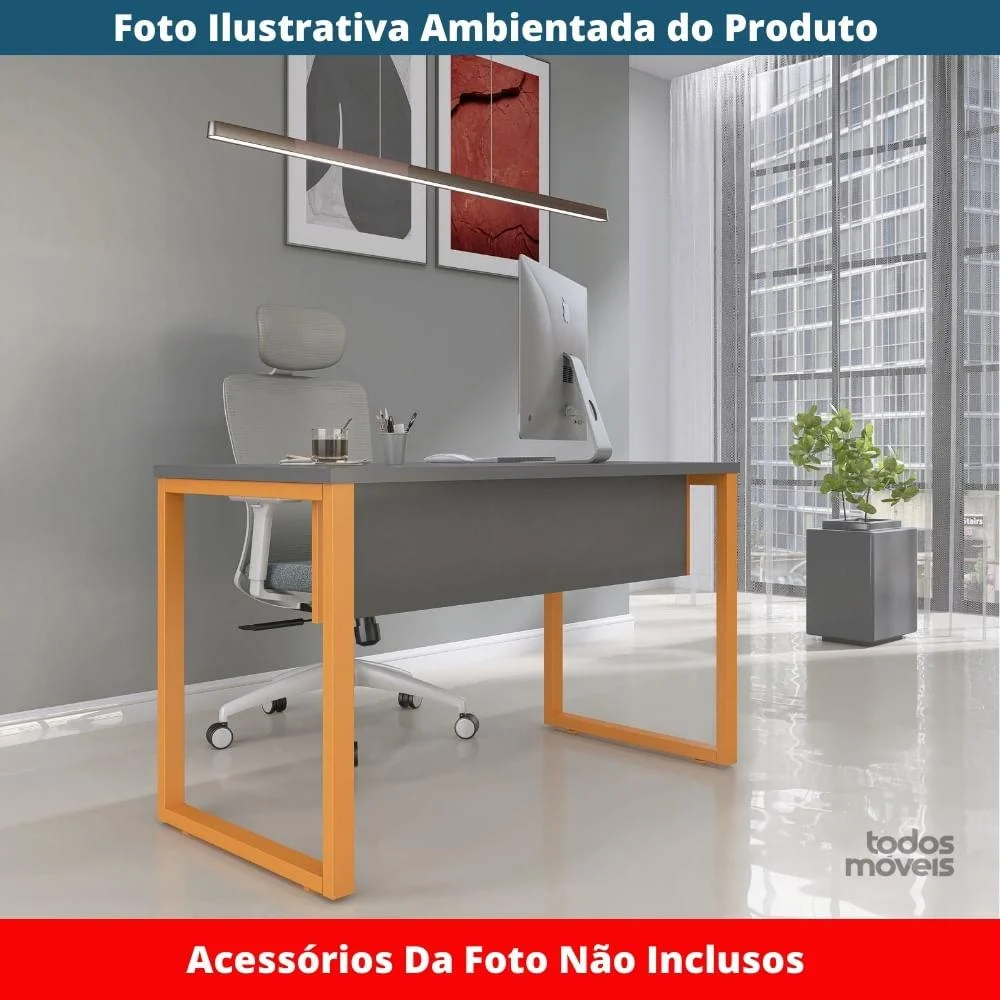 Imagem 3 de 5 do produto Mesa Escritório P25 Grafito C/ Pé Laranja
