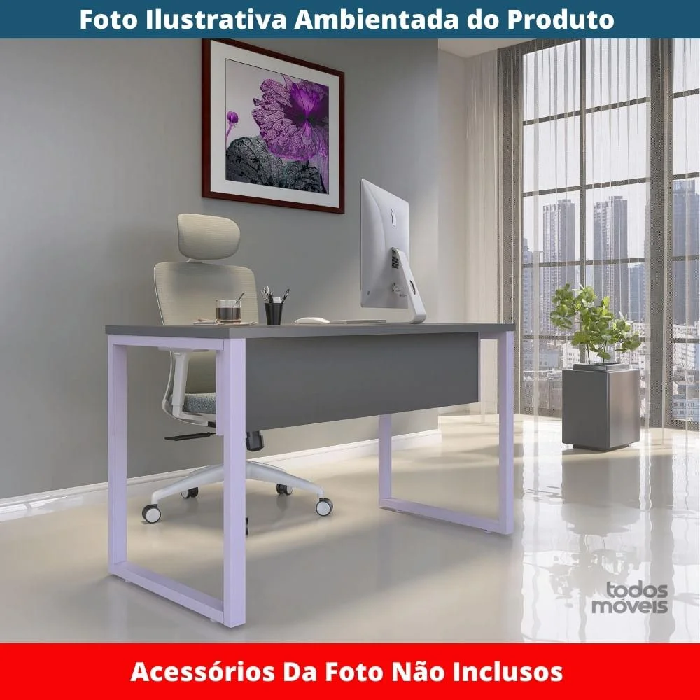 Imagem 3 de 5 do produto Mesa Escritório P25 Grafito C/ Pé Lilás