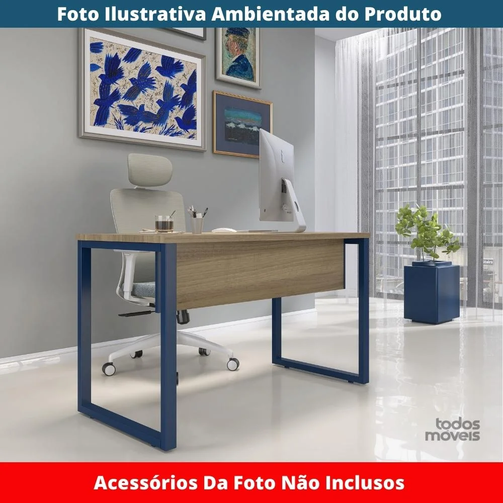 Imagem 3 de 5 do produto Mesa Escritório P25 Noce Naturalle C/ Pé Azul Del Rey