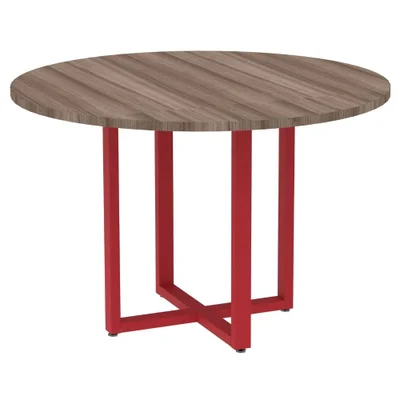 Mesa De Reunião P25 Pandin Walnut C/ Pé Vermelho