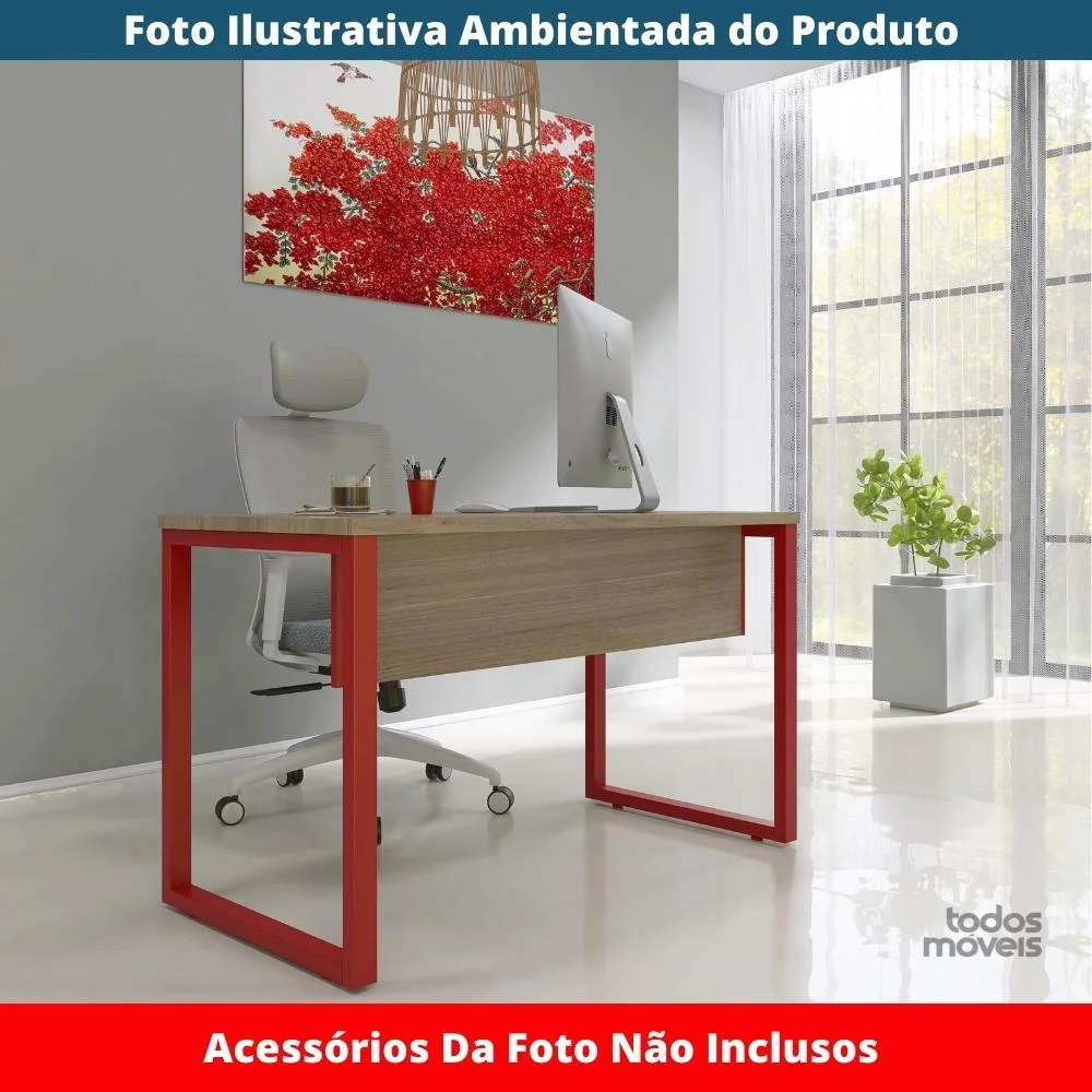 Imagem 3 de 5 do produto Mesa Escritório P25 Noce Naturalle C/ Pé Vermelho