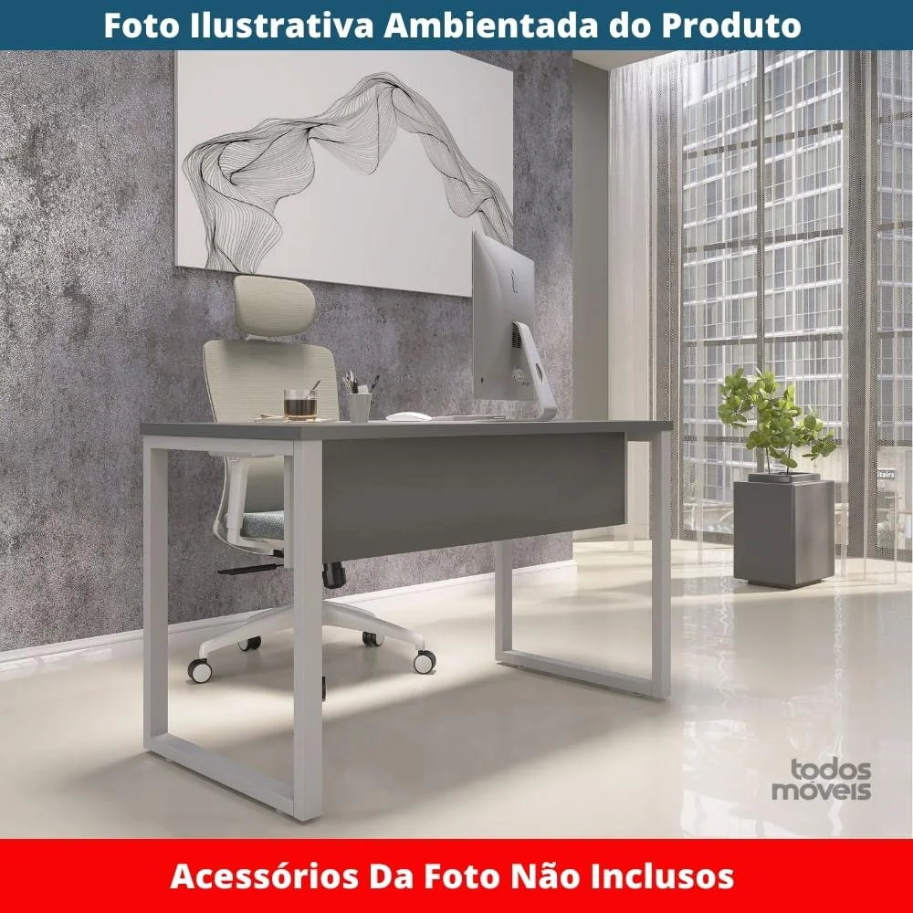 Imagem 3 de 5 do produto Mesa Escritório P25 Grafito C/ Pé Cinza