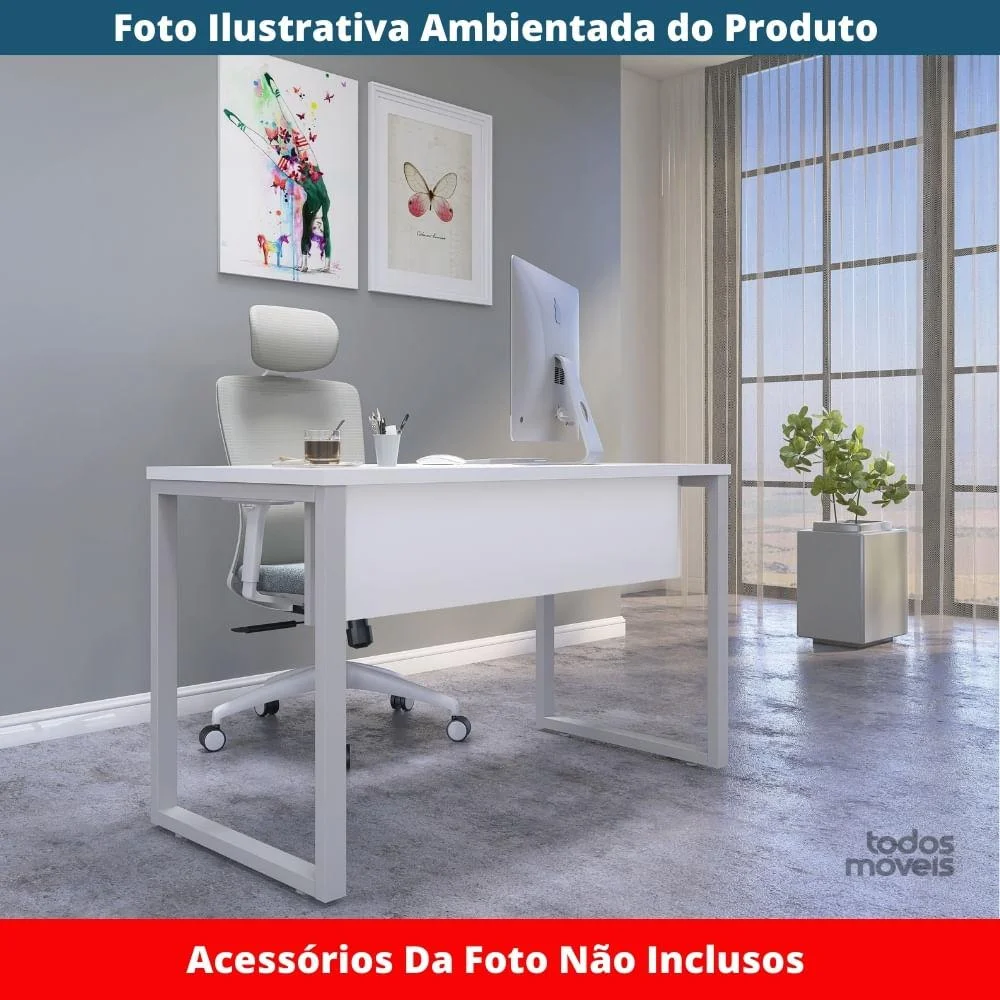 Imagem 3 de 5 do produto Mesa Escritório P25 Branco C/ Pé Cinza