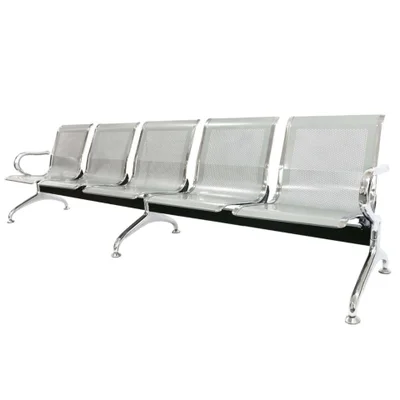 Longarina 5 Lugares Nr-17 Dubai Fratini 281 Cm (larg) Aço Carbono, Cromado E Pintura Cinza C/ Braços