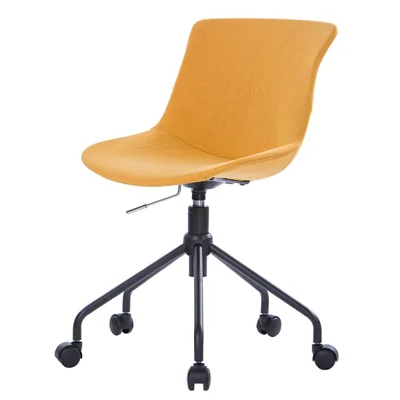 Cadeira Giratória Eames Joly Linho Mostarda Base Rodízio