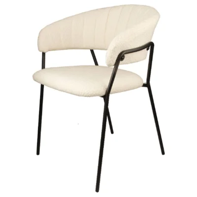 Cadeira Mara Rivatti Estofada Bouclé Off White Aço