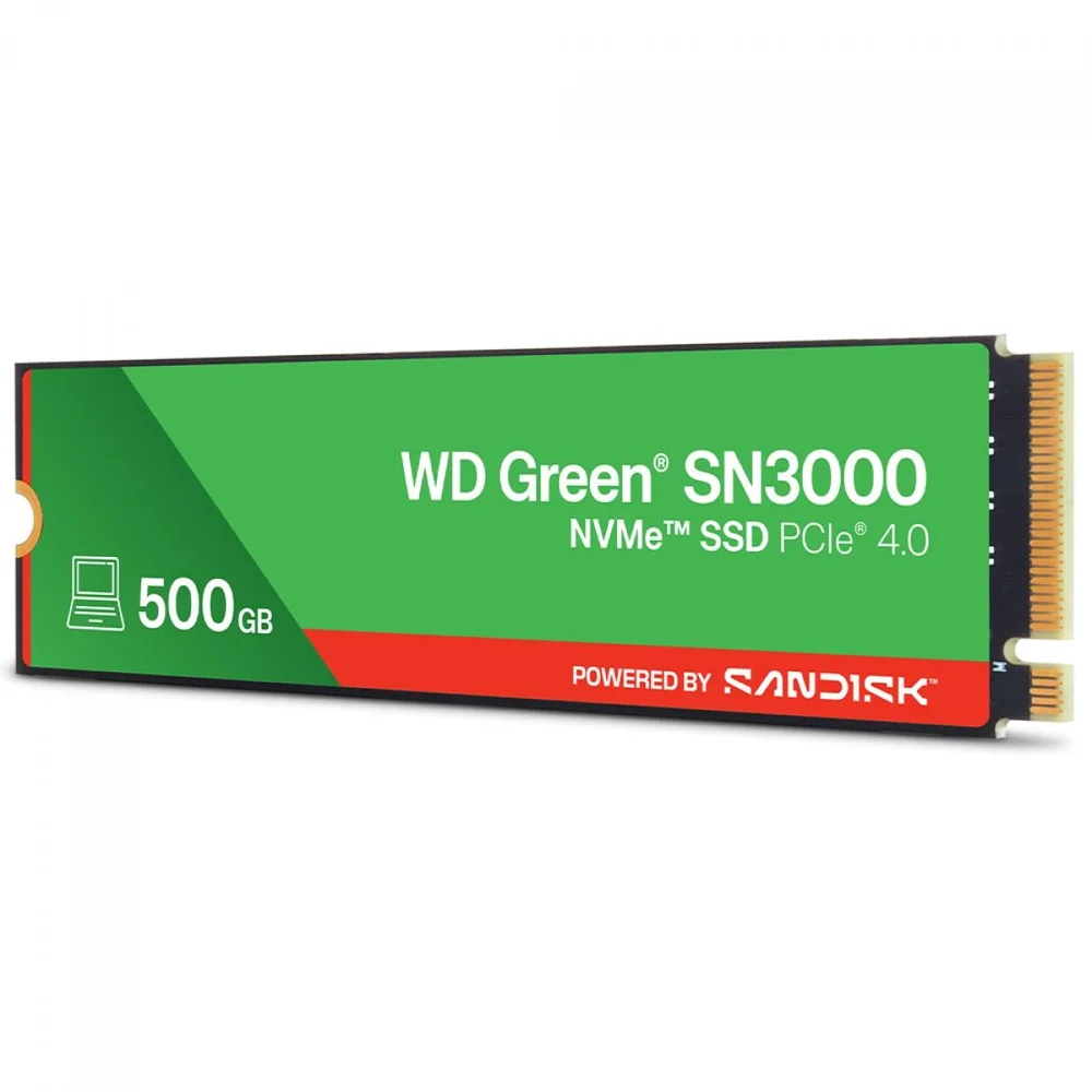 Imagem 2 de 5 do produto SSD Wd Green Sn3000, 500gb, M.2 Nvme, Leitura 5000mb/s E Gravação 4100mb/s, Wds500g4g0e