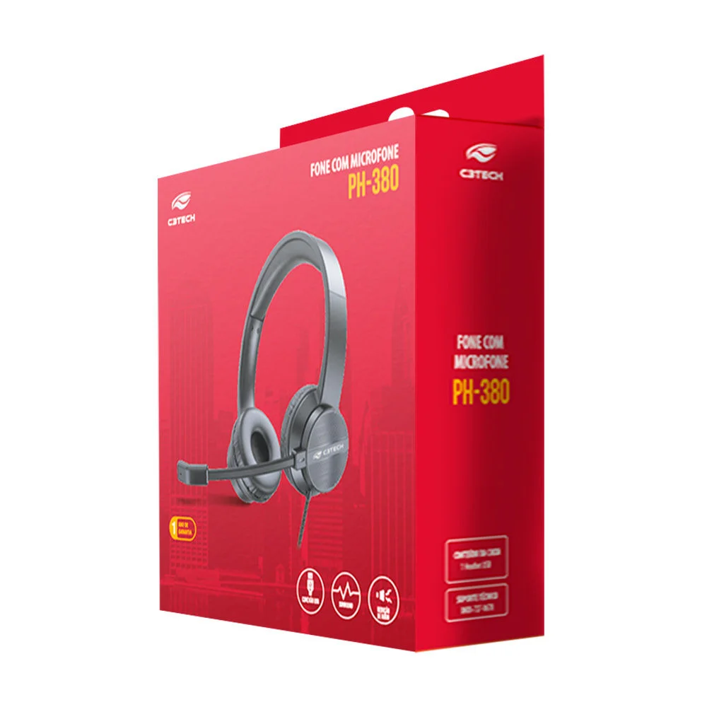 Imagem 4 de 5 do produto Fone C3tech, Com Microfone, Headset, Cabo 1,8m Usb - Ph-380bk