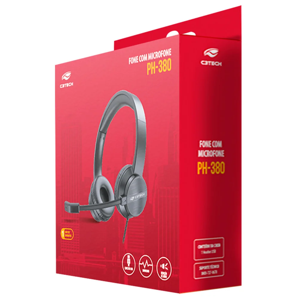 Imagem 5 de 5 do produto Fone C3tech, Com Microfone, Headset, Cabo 1,8m Usb - Ph-380bk