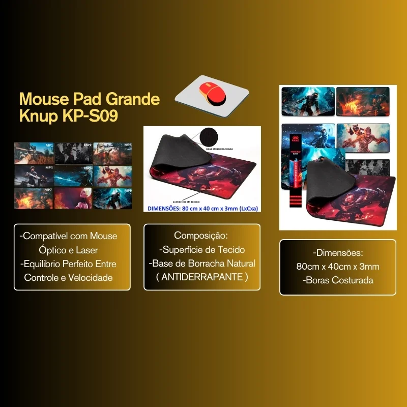 Imagem 4 de 5 do produto Mouse Pad Gamer 80x40cm Tecido E Borracha Antiderrapante Est - Preto - Mp-3