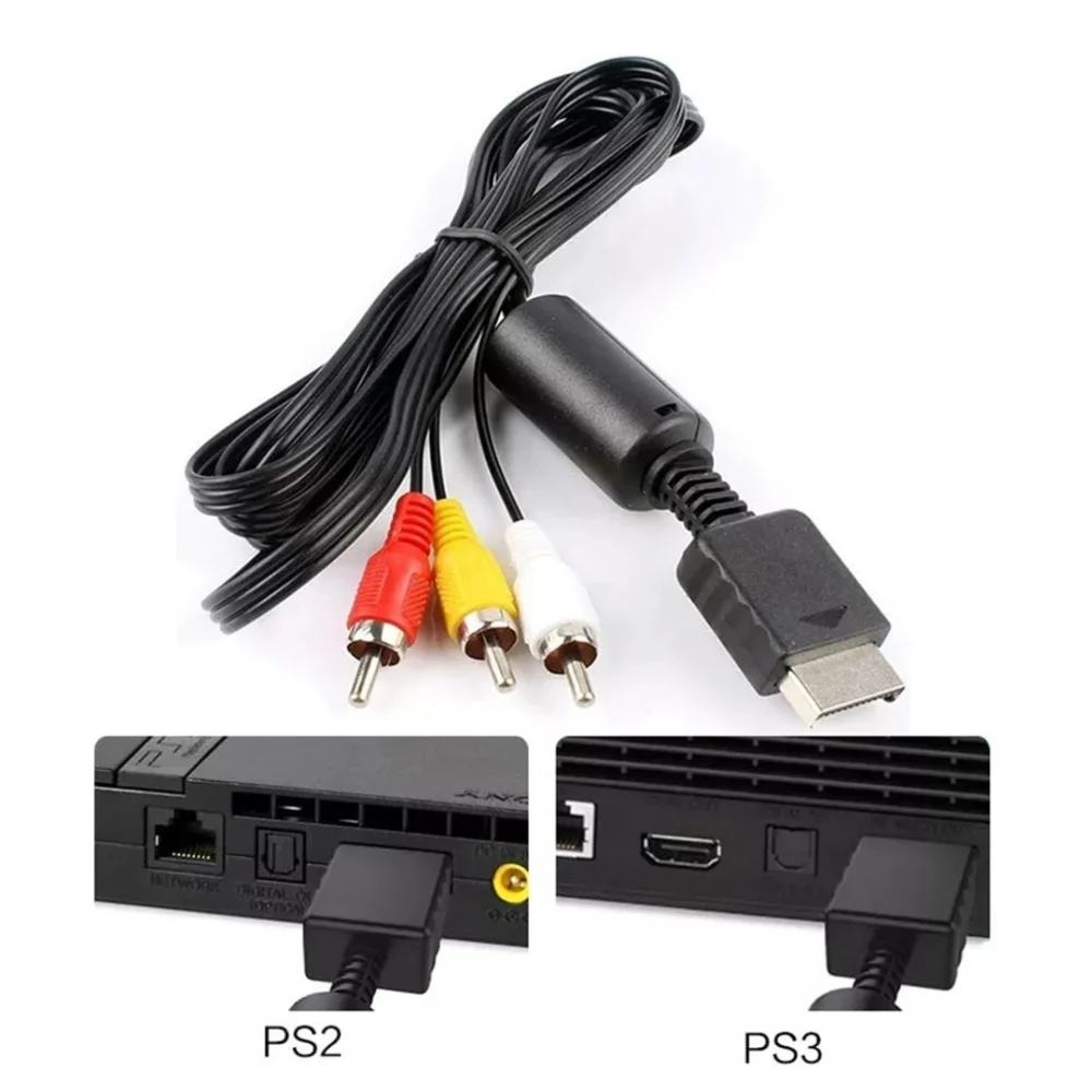 Imagem 2 de 5 do produto Cabo Av Áudio E Vídeo Rca Para Playstation 1 2 3 - Plug & Play Ps1 Ps2 Ps3