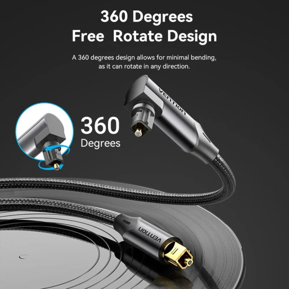 Imagem 3 de 5 do produto Cabo De Áudio Fibra Óptica Toslink 90º S Pdif 1,5m Vention