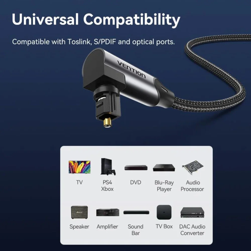 Imagem 5 de 5 do produto Cabo De Áudio Fibra Óptica Toslink 90º S Pdif 1,5m Vention