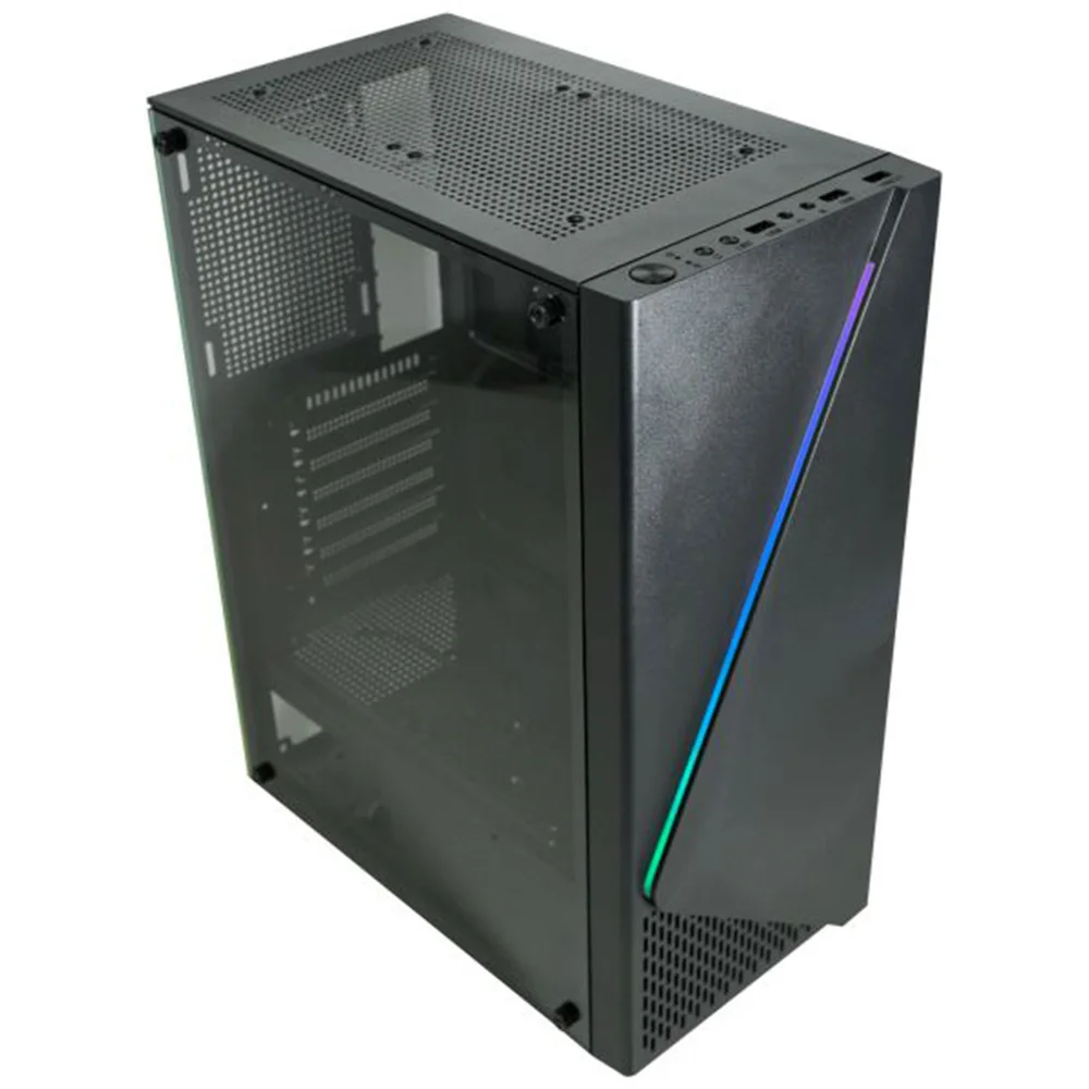 Imagem 5 de 5 do produto Gabinete Gamer K-mex Demon Cg-11c5, Fita LED RGB Frontal, Lateral Em Vidro Temperado, Usb 3.0, Psu Cover, Atx - Cg11c5rh0010b0x
