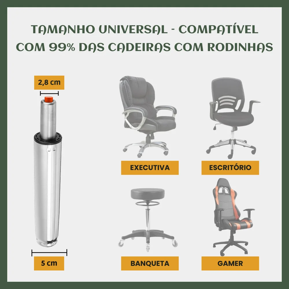 Pistão Gás Universal Cromado Classe 3 150kg 120mm P/ Cadeira Pistão Gás Universal Cromado Classe 3 150kg 120mm P/ Cadeira