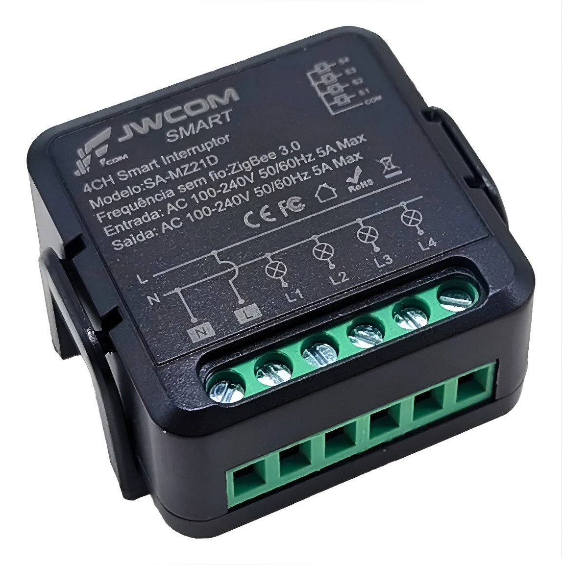 Mini Relé Zigbee 4 Canais 5a Interruptor Inteligente Alexa Preto Sa-mz21d