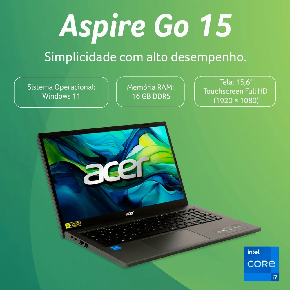 Imagem 3 de 5 do produto Notebook Acer Aspire Go 15 Ag15-71pt-72el Intel® Core™ i7-13620h 16gb Ram 512gb SSD De 13ªg  15.6” Touchscreen - NX.JGCAL.002
