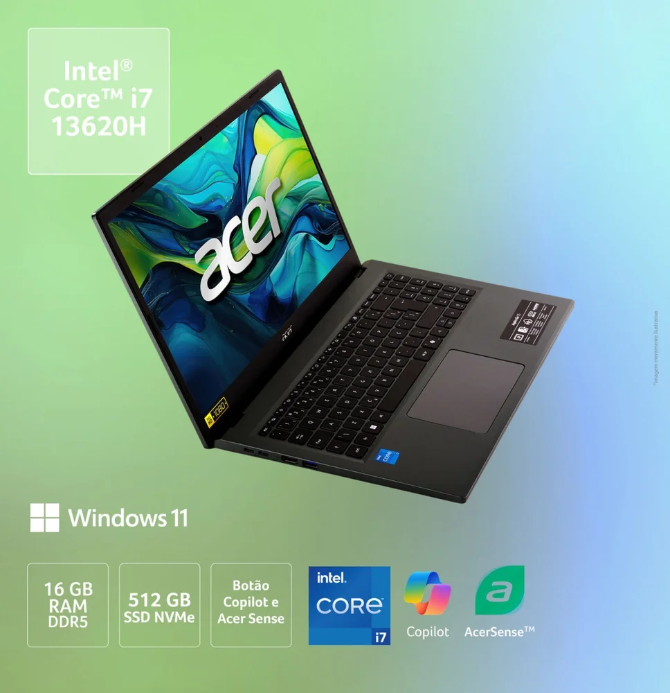 Imagem 4 de 5 do produto Notebook Acer Aspire Go 15 Ag15-71pt-72el Intel® Core™ i7-13620h 16gb Ram 512gb SSD De 13ªg  15.6” Touchscreen - NX.JGCAL.002