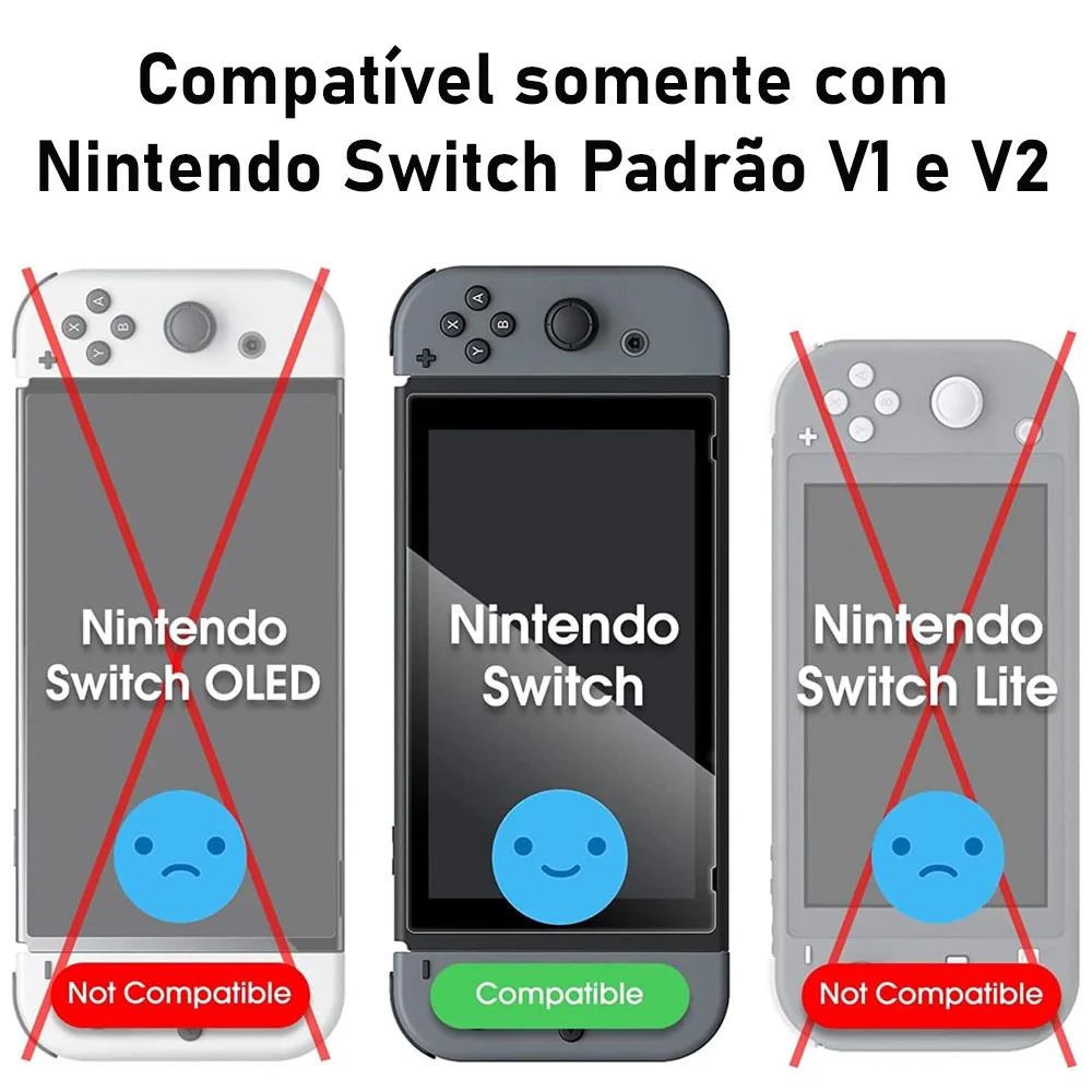 Case Nintendo Switch V1 V2 Mario + 4 Grips + Película Vidro