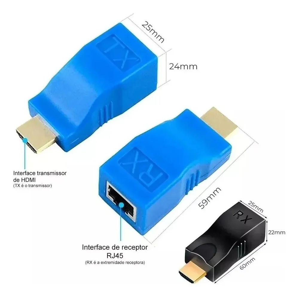 Imagem 3 de 5 do produto Extensor e Conversor para HDMI em Até 30m Com Cabo De Rede Cat6 Tomamte Mhd-1103