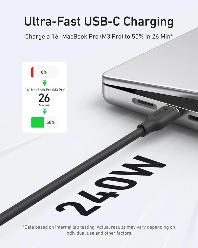 Imagem 5 de 5 do produto Cabo Usb-c Para Usb-c De 240w Carregamento Rápido 1,8m Preto
