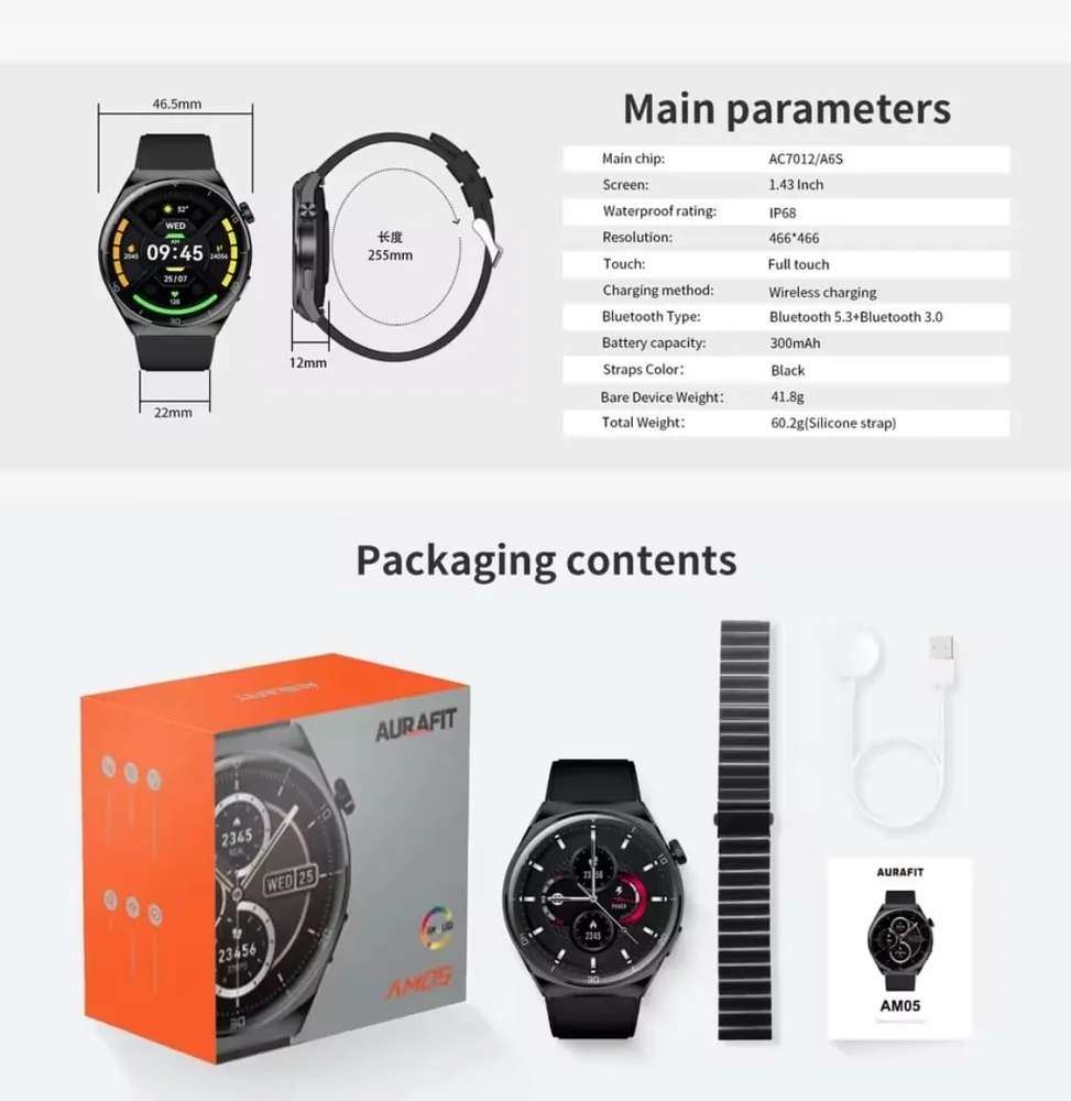 Imagem 2 de 5 do produto Smartwatch Aurafit Nexa 2 Am05, 1.43"amoLED Ip68 110+ Esportes Assistente De Voz Faz Recebe Ligações