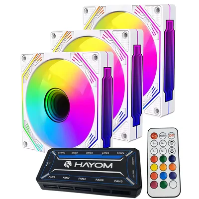 Kit 3 Fans Brancas 6 Pinos ARGB RGB C/ Controladora e Controle Remoto