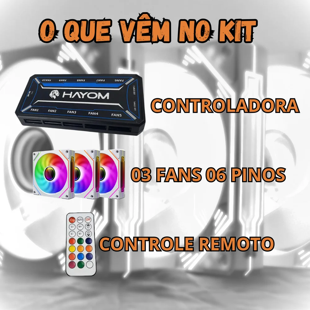 Imagem 5 de 5 do produto Kit 3 Fans Brancas 6 Pinos ARGB RGB C/ Controladora e Controle Remoto