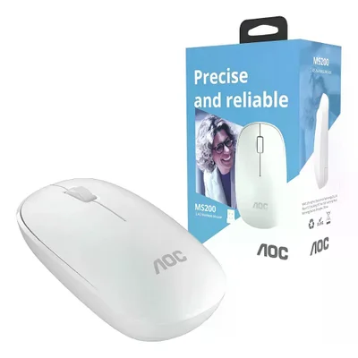 Mouse Óptico Sem Fio Wireless 2.4 Ghz 1600 Dpi - Branco - Aoc