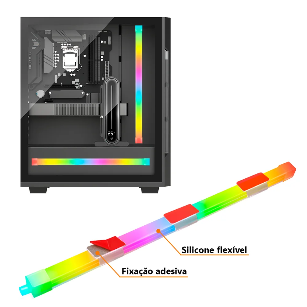 Imagem 3 de 5 do produto Barra de Led Coolmoon, Decoração Gabinete Gamer, Silicone Flexível de Iluminação, 300mm, ARGB 5v 3 Pinos, Modelo F300