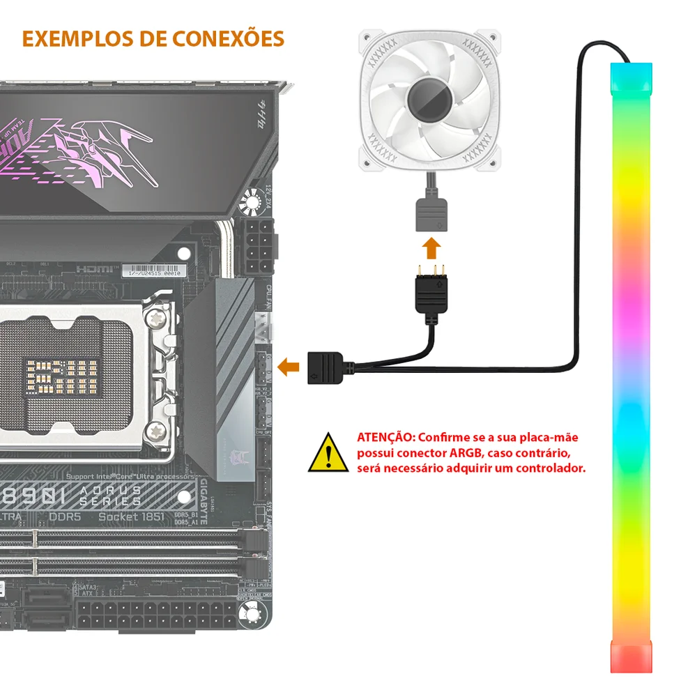 Imagem 5 de 5 do produto Barra de Led Coolmoon, Decoração Gabinete Gamer, Silicone Flexível de Iluminação, 300mm, ARGB 5v 3 Pinos, Modelo F300