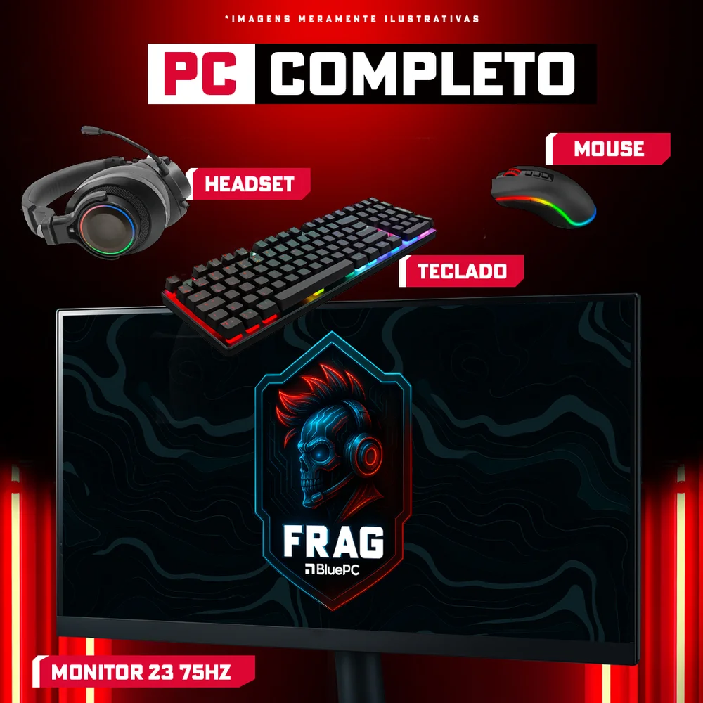 PC Gamer Completo Bluepc Frag, Amd Ryzen 5 5500, Radeon Rx 6600 8GB, B450, 16gb Ddr4, SSD 512gb Nvme, Monitor 23" 75hz, Kit Gamer - Pgbp-fra218 PC Gamer Completo Bluepc Frag, Amd Ryzen 5 5500, Radeon Rx 6600 8GB, B450, 16gb Ddr4, SSD 512gb Nvme, Monitor 23" 75hz, Kit Gamer - Pgbp-fra218