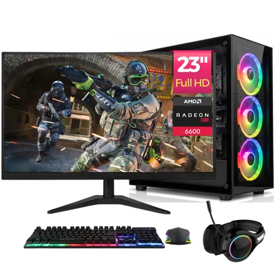 PC Gamer Completo Bluepc Frag, Amd Ryzen 5 5500, Radeon Rx 6600 8GB, B450, 16gb Ddr4, SSD 512gb Nvme, Monitor 23" 75hz, Kit Gamer - Pgbp-fra244