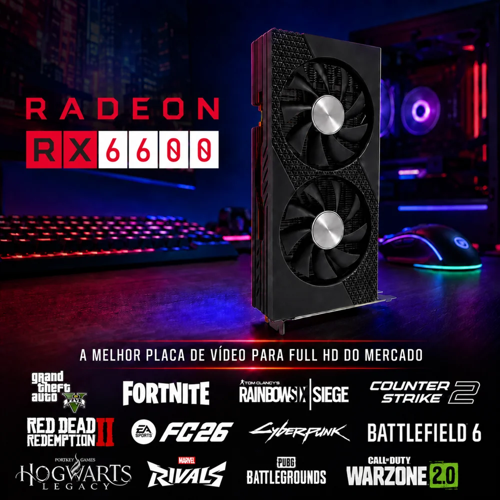 PC Gamer Completo Bluepc Frag, Amd Ryzen 5 5500, Radeon Rx 6600 8GB, B450, 16gb Ddr4, SSD 512gb Nvme, Monitor 23" 75hz, Kit Gamer - Pgbp-fra244 - view 3