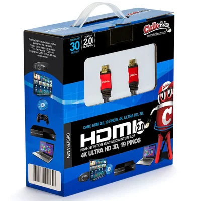 Cabo HDMI Versão 2.0, 19 Pinos, 4k, Ultra Hd, 3d - 30 Metros