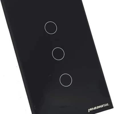 Interruptor Zigbee 3 Botões LED Touch Tuya Google Alexa Preto