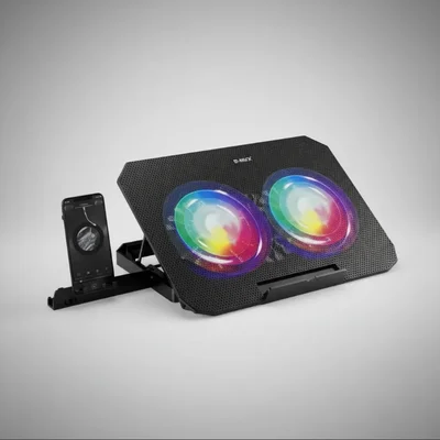 Suporte Ajustável Notebook  Até 17 " Base Gamer LED RGB Com 2 Cooler Silenciosos Com Suporte Para Celular