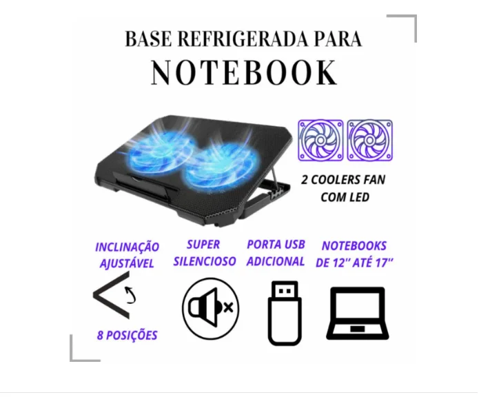 Imagem 2 de 5 do produto Suporte Ajustável Notebook  Até 17 " Base Gamer LED RGB Com 2 Cooler Silenciosos Com Suporte Para Celular
