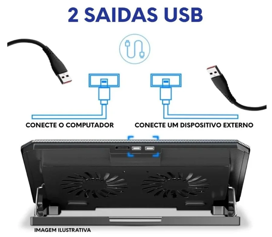 Imagem 4 de 5 do produto Suporte Ajustável Notebook  Até 17 " Base Gamer LED RGB Com 2 Cooler Silenciosos Com Suporte Para Celular